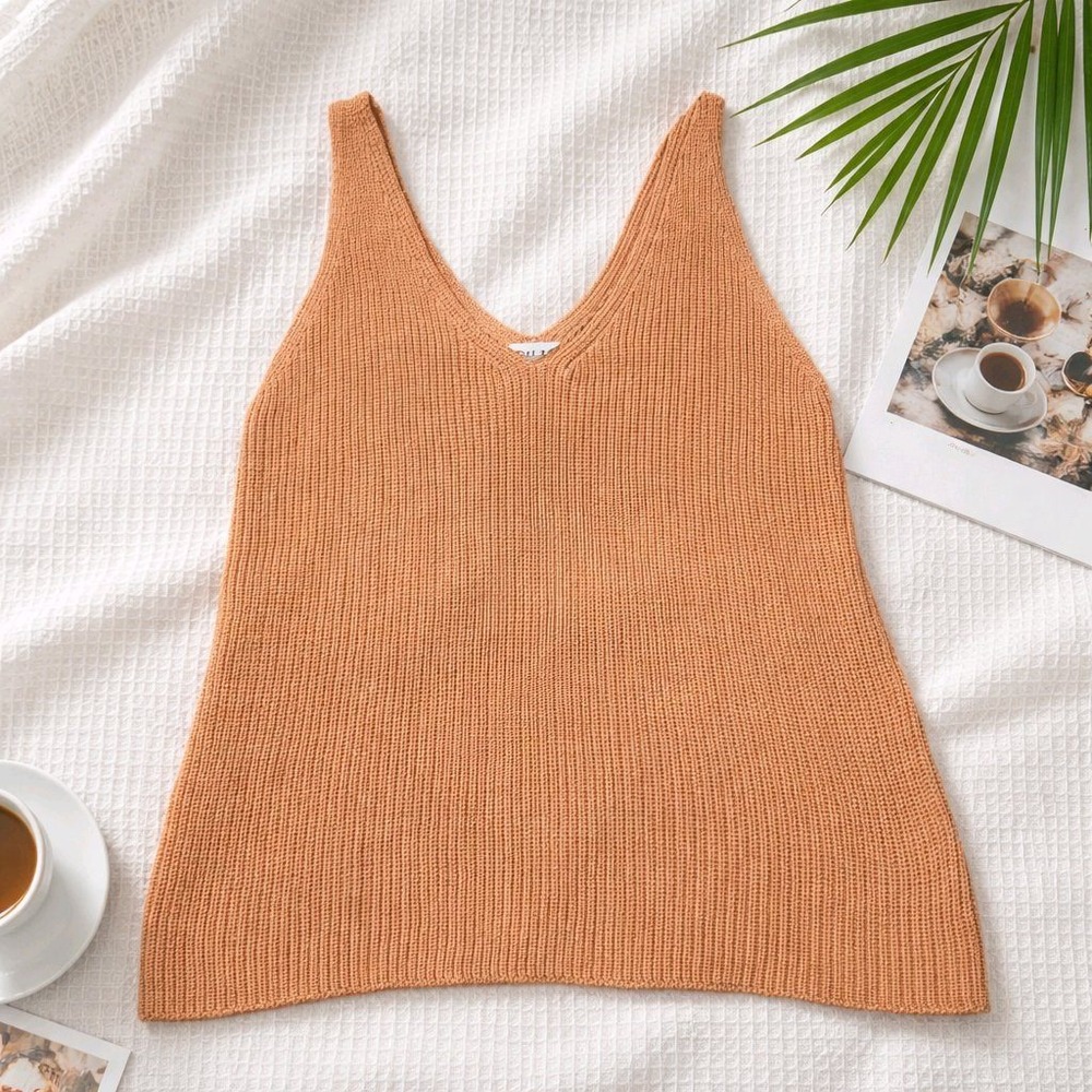 Gilli Ribbed Knit Sweater Tank Top Peach V Neck Sleeveless Women S
